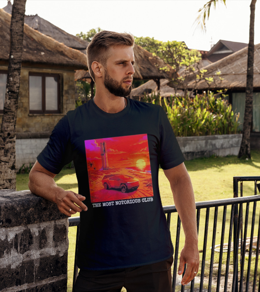 Tesla Cybertruck Sunset Beach Tower The Most Notorious Club T-Shirt