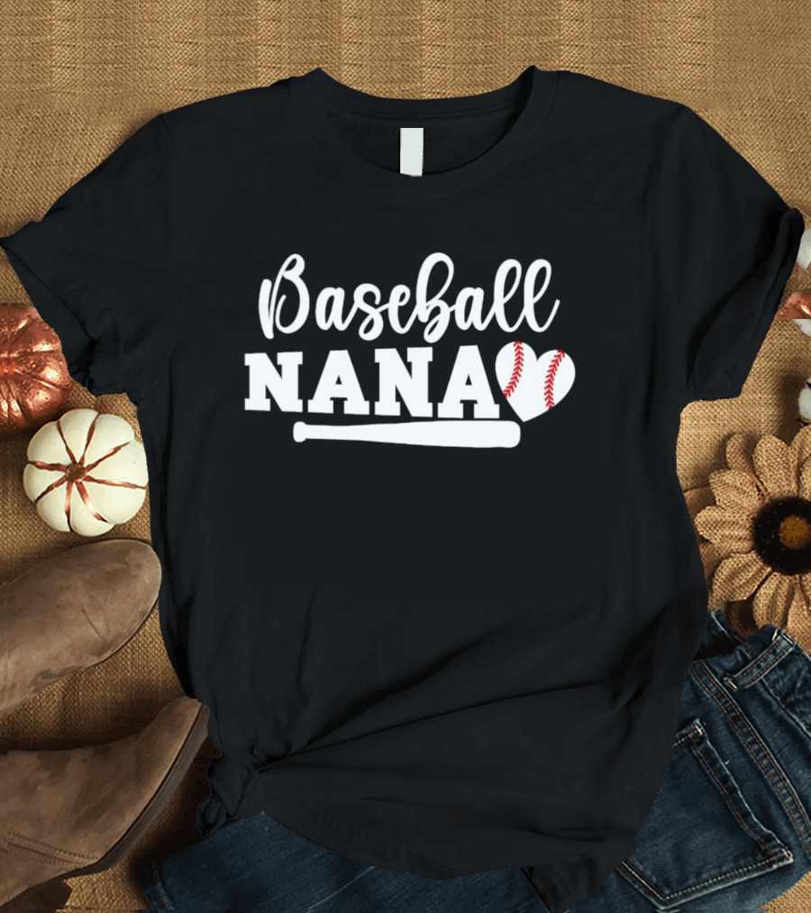 Baseball Nana Heart Ball Bat Love Family Sports Game Day T-Shirt
