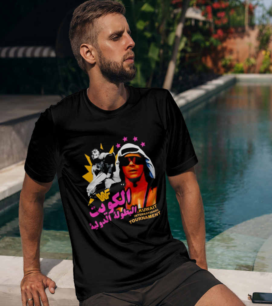 Bret Hart WWF Kuwait International Tournament Arabic Text And Stars T-Shirt