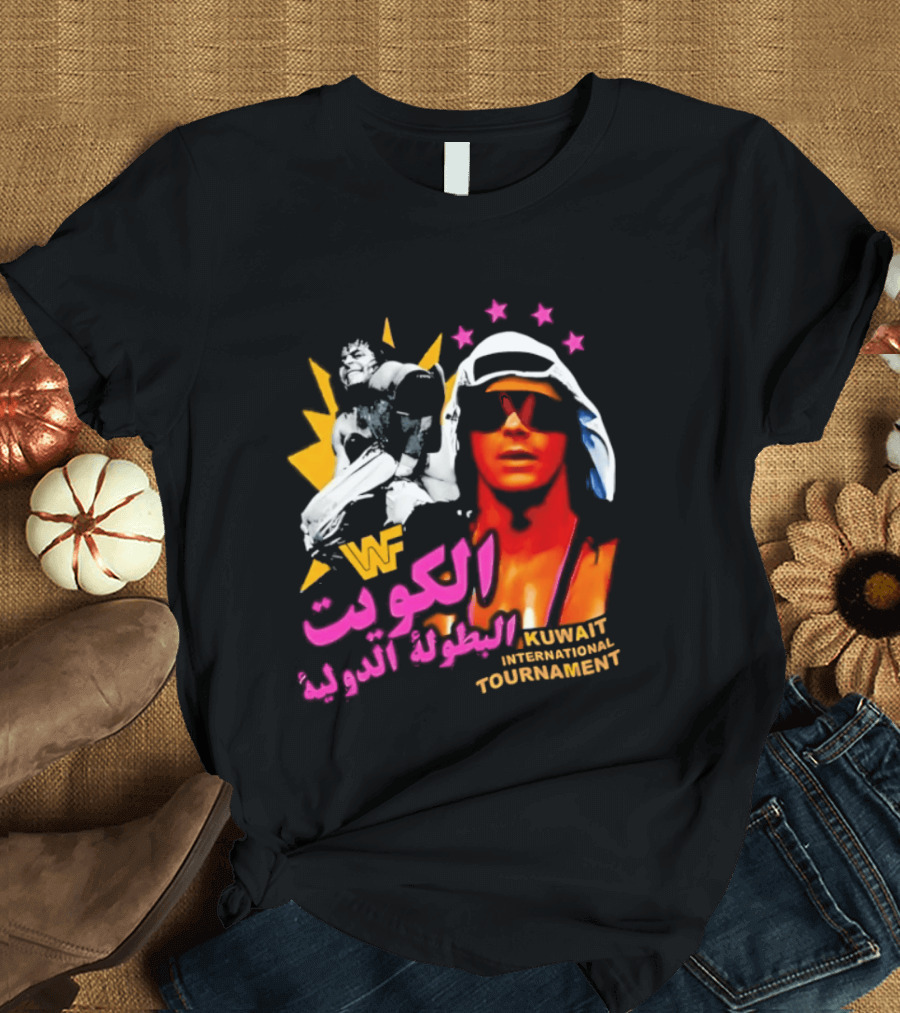 Bret Hart WWF Kuwait International Tournament Arabic Text And Stars T-Shirt