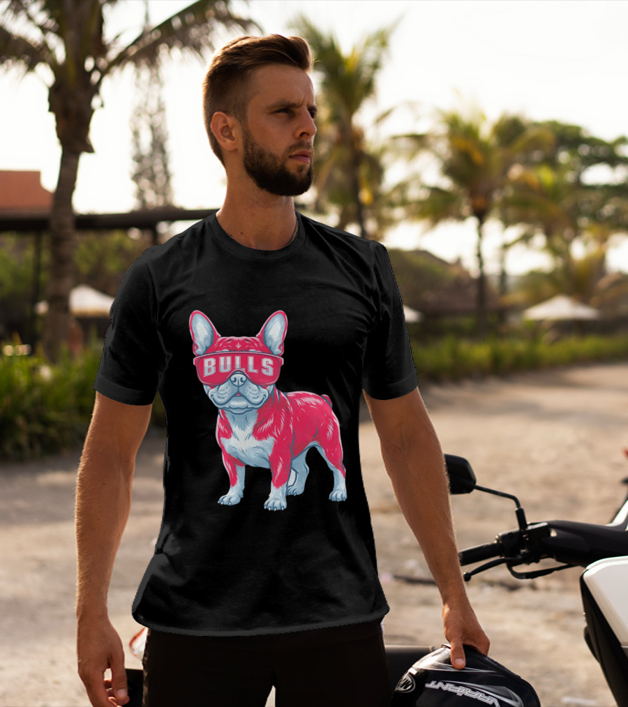 Chicago Bulls French Bulldog Wearing Bulls Glasses T-Shirt