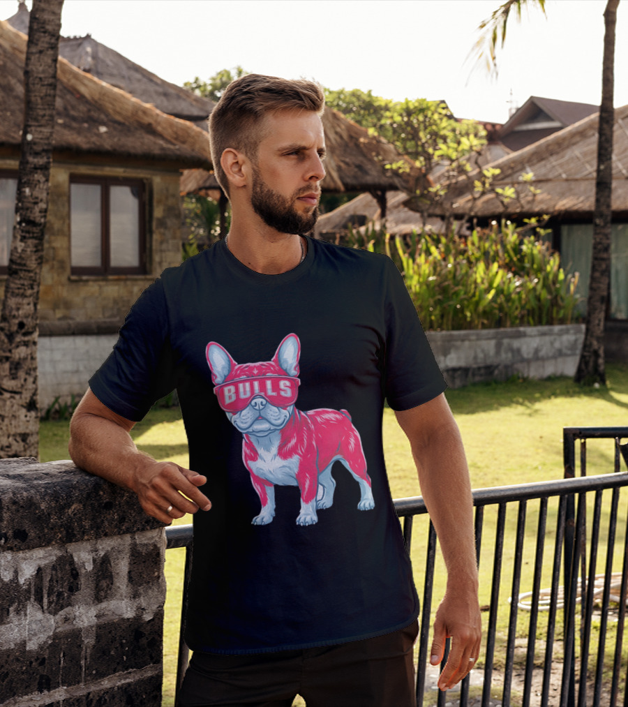 Chicago Bulls French Bulldog Wearing Bulls Glasses T-Shirt