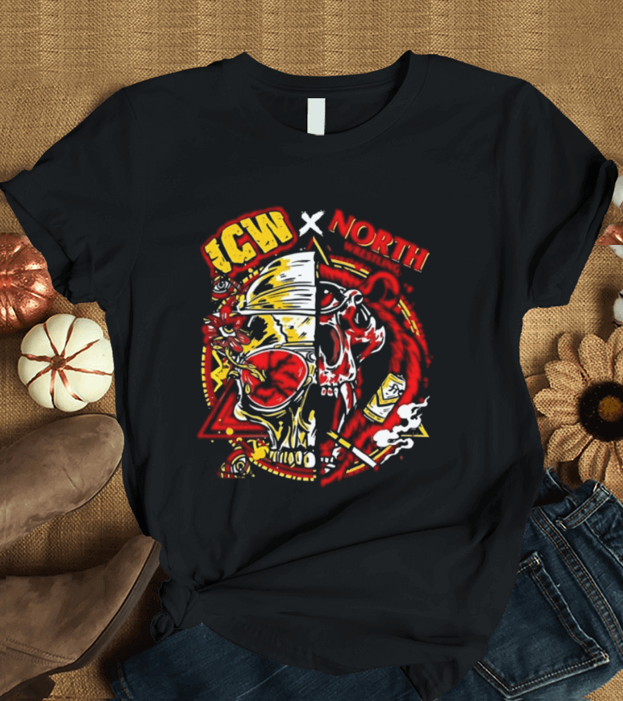ICW X NORTH Wrestling Skull Collaboration T-Shirt