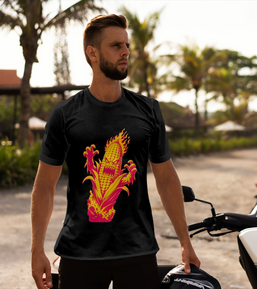 Fiery Mutant Corn Monster Kernels Of Terror Halloween Evil Cob T-Shirt