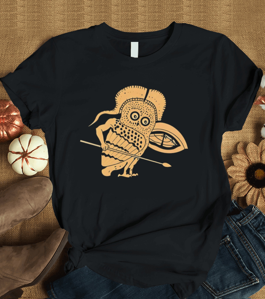 Little Owl Hoplite Warrior With Spear And Shield T-Shirt