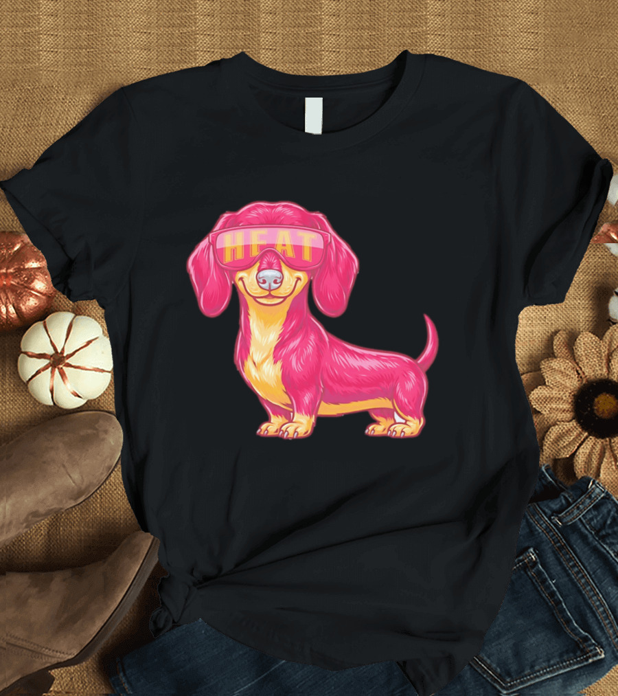 HEAT Sunglasses Dachshund Cartoon T-Shirt