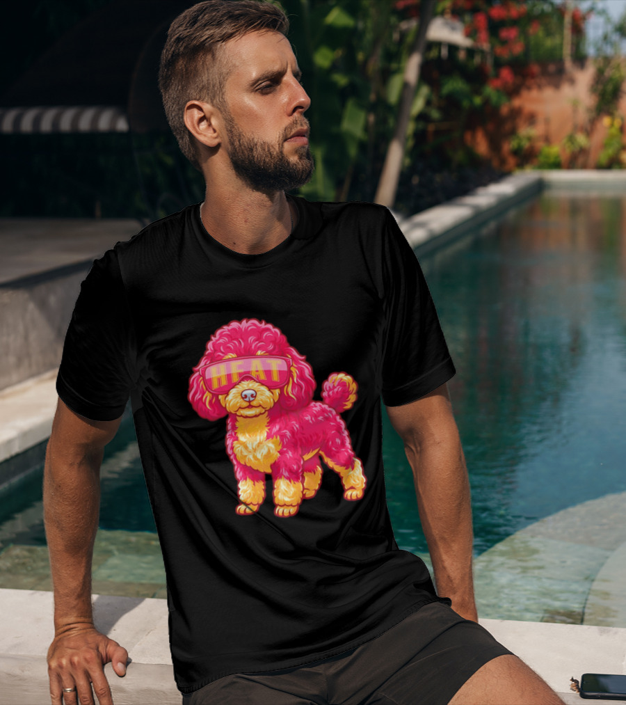 Miami Heat Teacup Poodle Cartoon HEAT Glasses T-Shirt