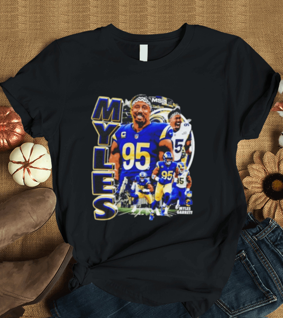 Myles Garrett Los Angeles Rams Number 95 Sports Fan Collage T-Shirt