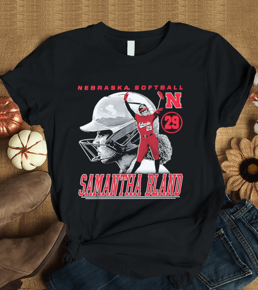 Nebraska Softball Samantha Bland Number 29 Player Iconic N T-Shirt