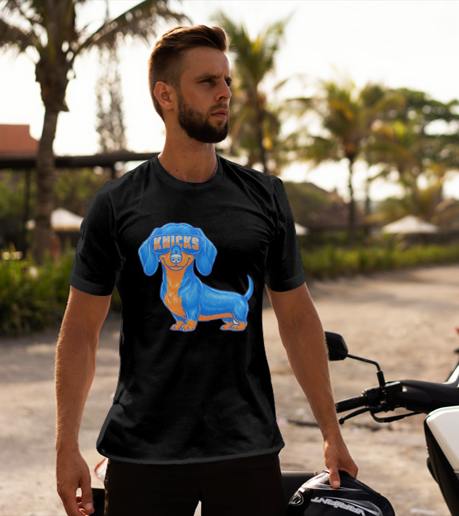 Knicks Dachshund Dog Cartoon Glasses T-Shirt