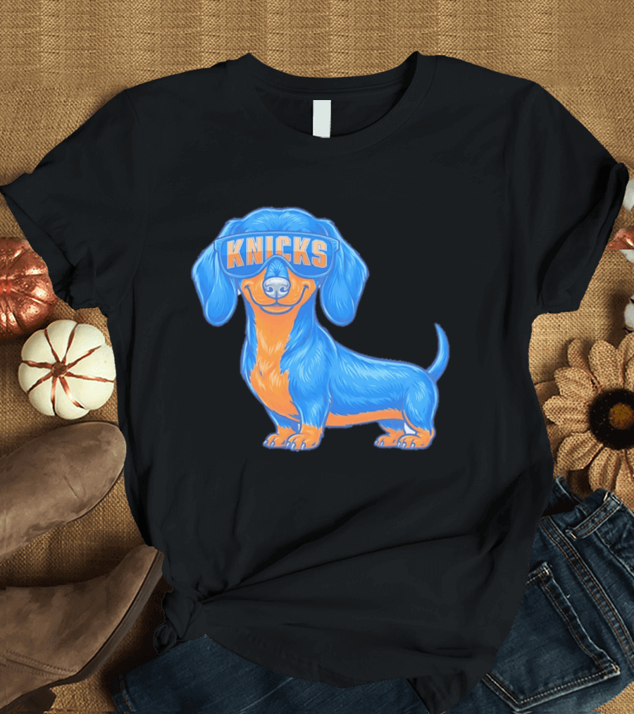 Knicks Dachshund Dog Cartoon Glasses T-Shirt