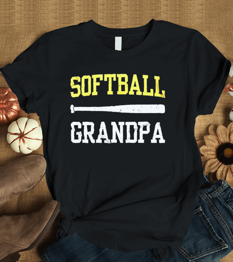 Softball Grandpa Proud Grandfather Game Day Crossed Bats T-Shirt