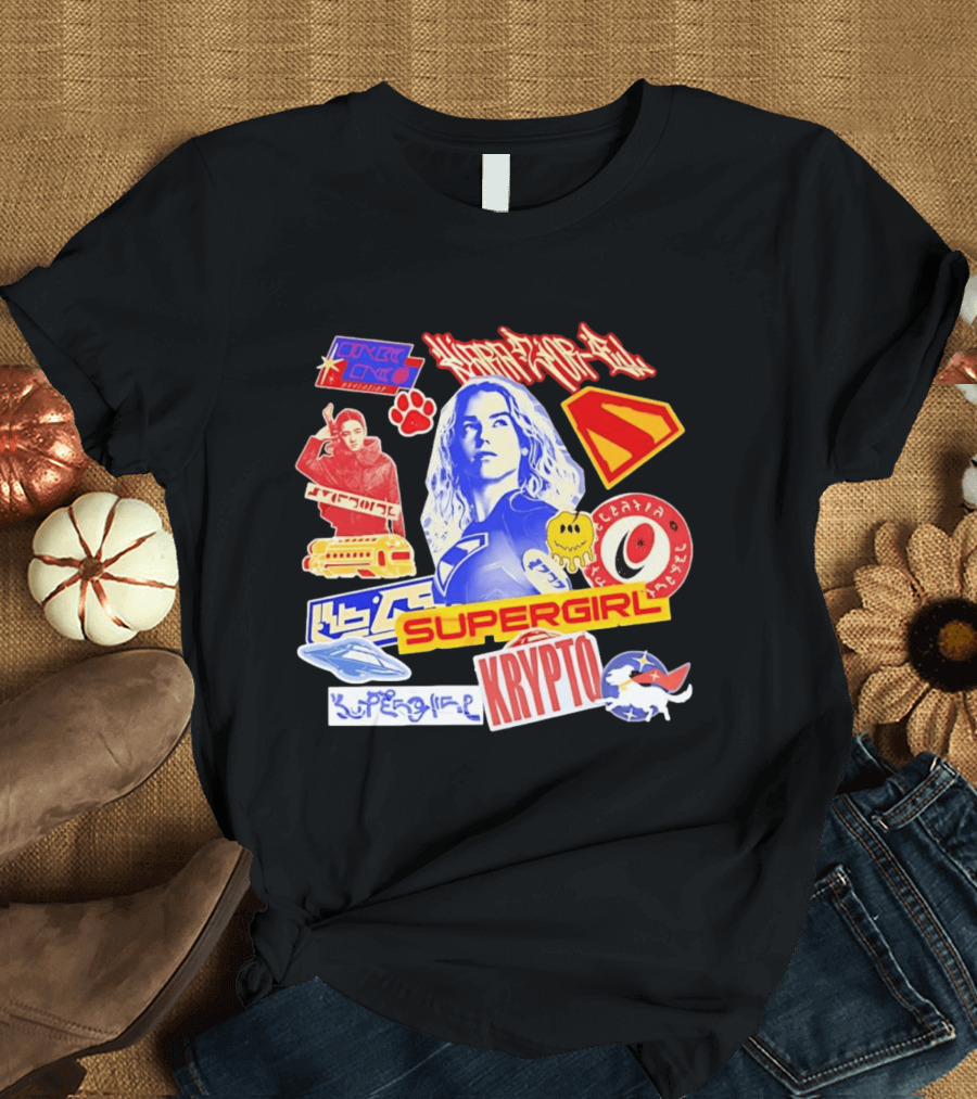 Supergirl Sasha Calle Krypto The Superdog DC Comics Sticker Collage Superhero T-Shirt