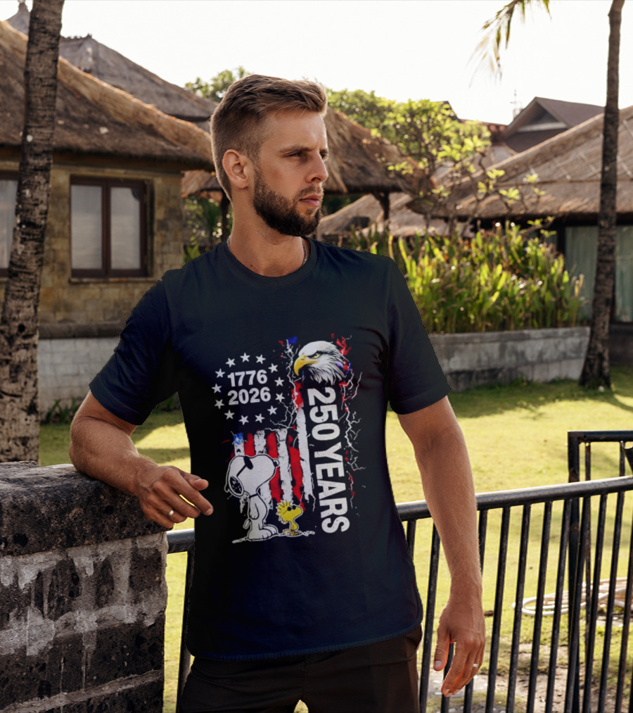 1776 2026 250 Years American Flag Eagle Snoopy Woodstock Independence T-Shirt