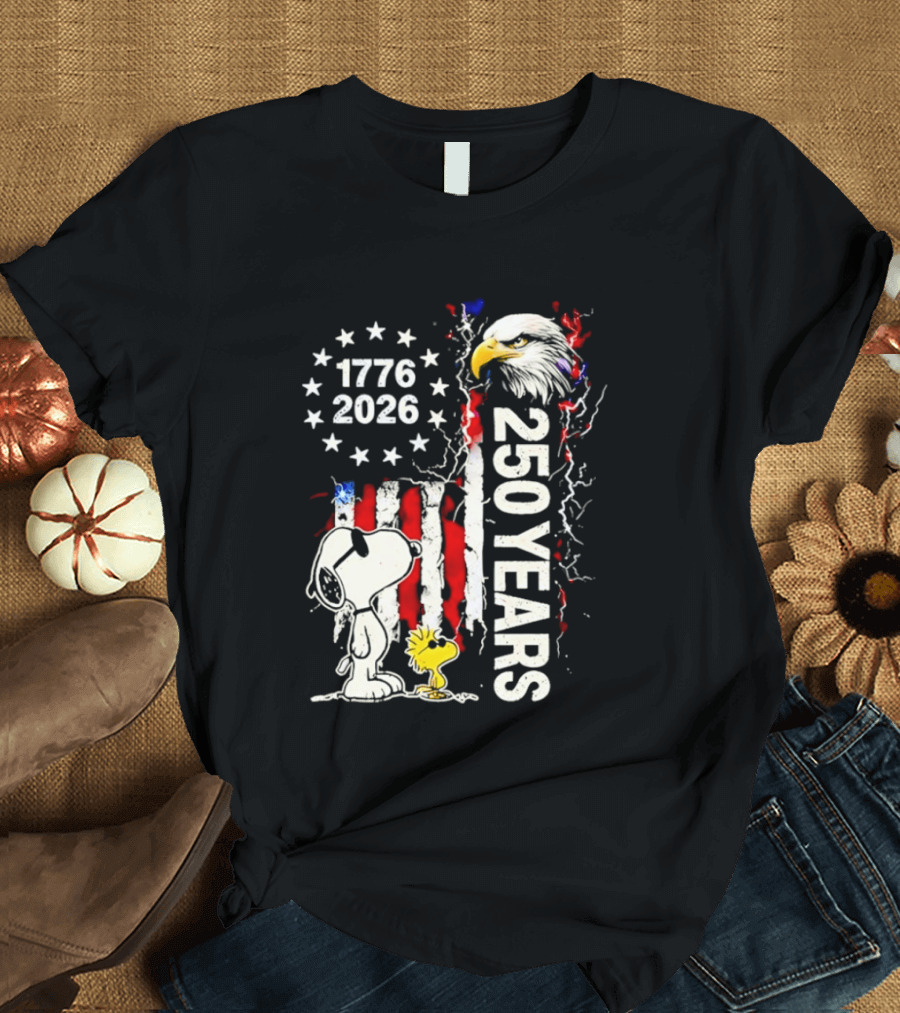 1776 2026 250 Years American Flag Eagle Snoopy Woodstock Independence T-Shirt