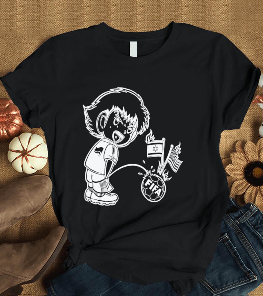 Captain Tsubasa Peeing FIFA Soccer Ball Israel USA Flags T-Shirt