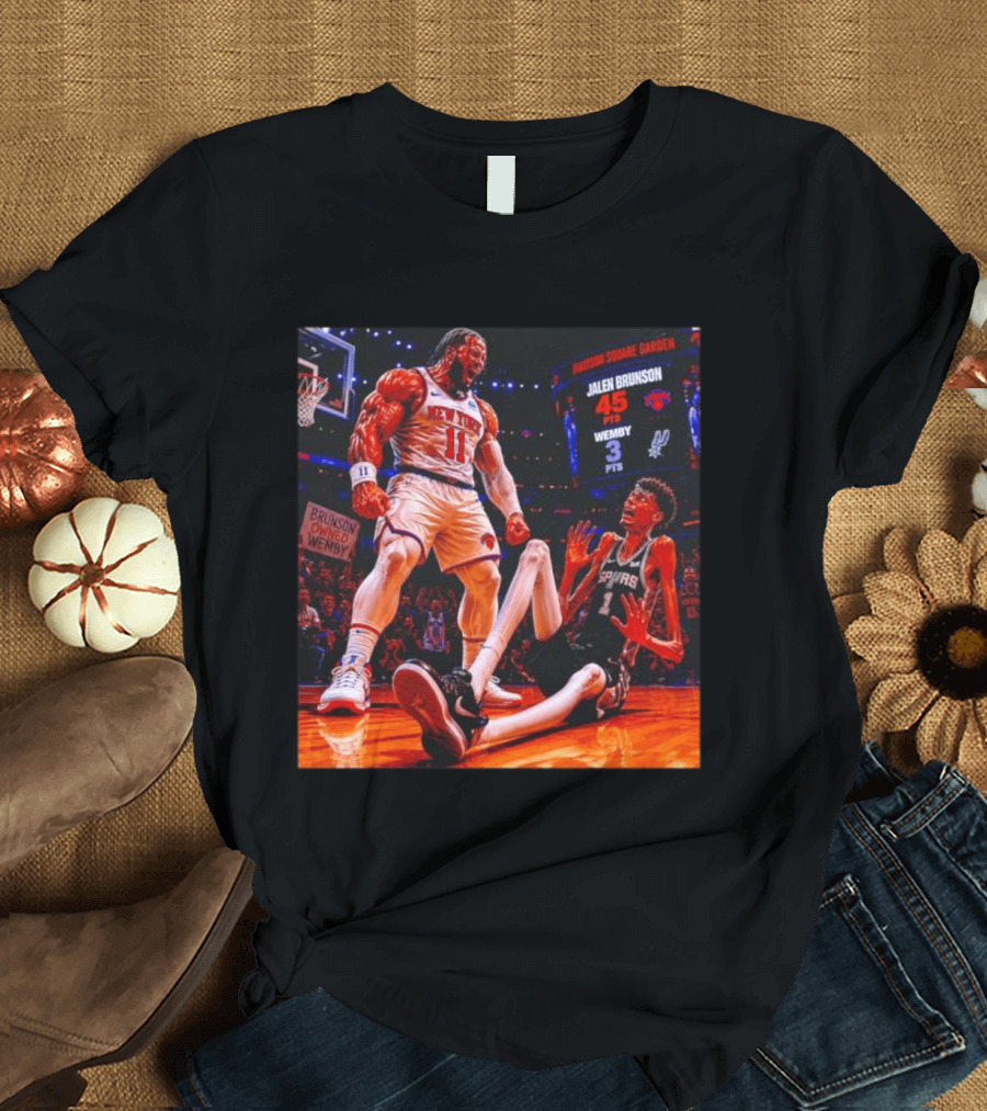 NBA Showdown Jalen Brunson 45 Points Victor Wembanyama 3 Points New York Spurs Matchup Madison Square Garden T-Shirt