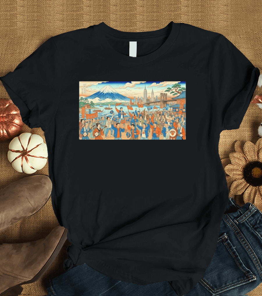 New York Knicks Fans Ukiyo E Mount Fuji New York City Skyline 1946 T-Shirt