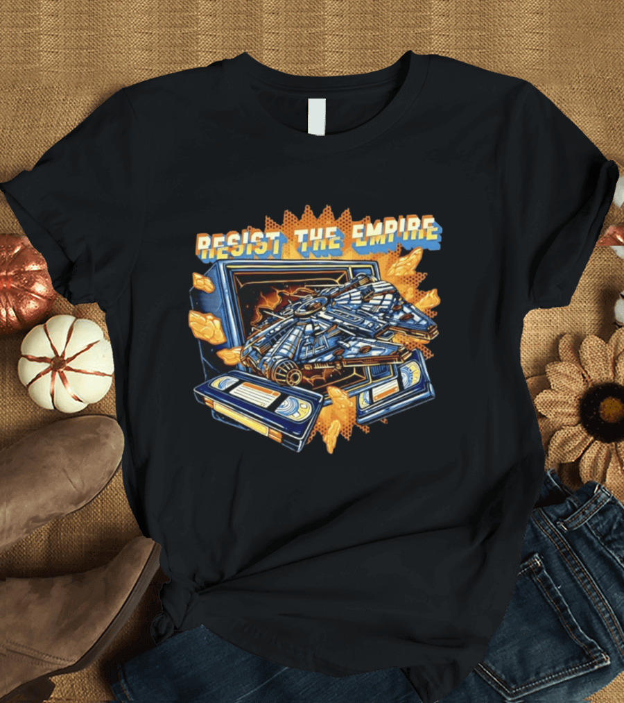 Star Wars Resist The Empire VHS Tape Vintage Style Millenium Spaceship T-Shirt