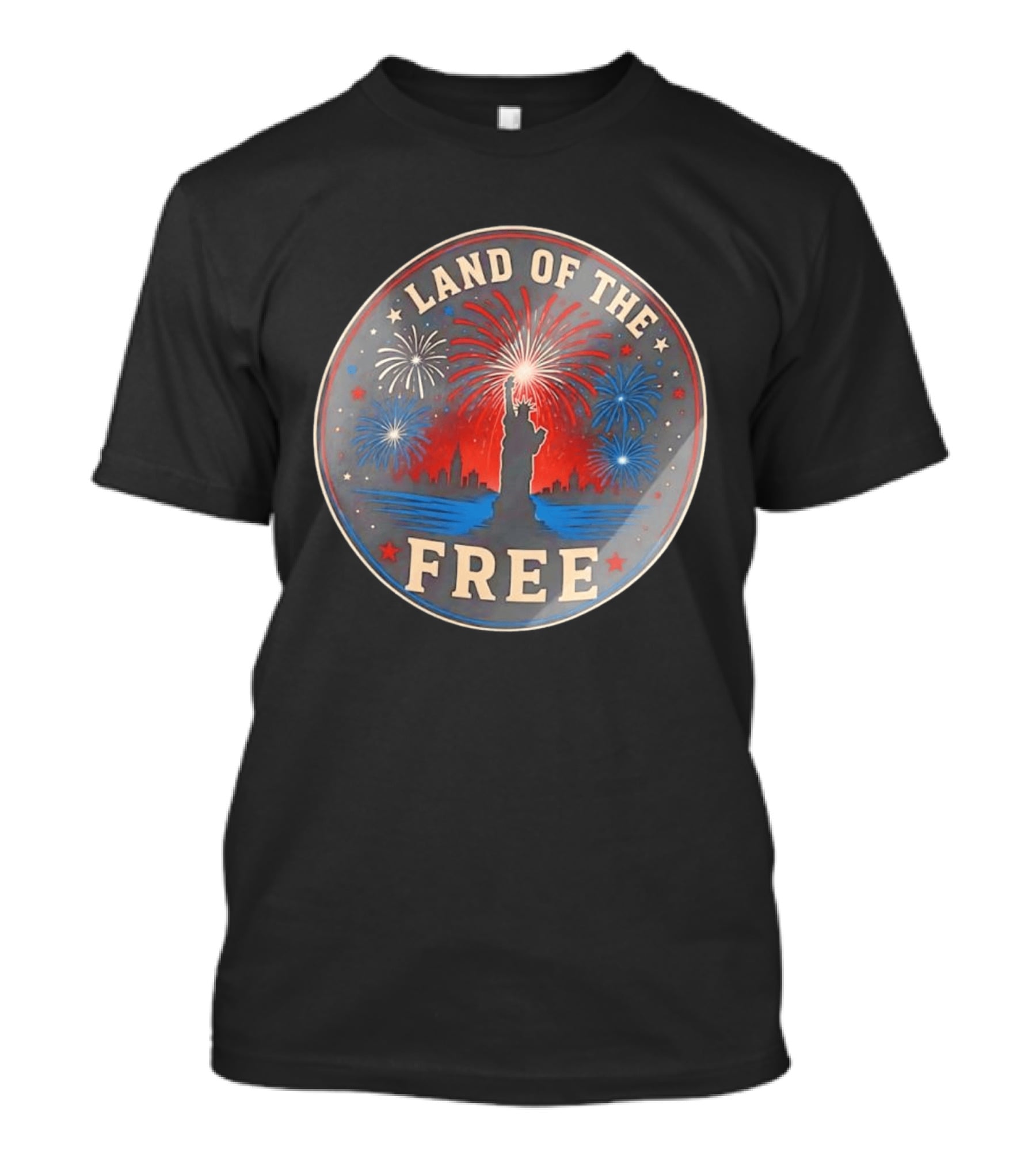 Land Of The Free Statue Of Liberty Fireworks Skyline T-Shirt
