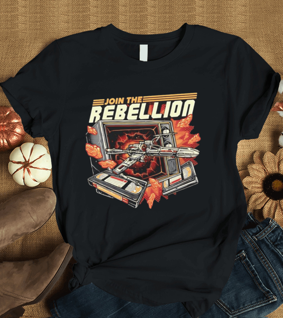 Join The Rebellion X Wing Starfighter Star Wars Retro TV Explosion T-Shirt