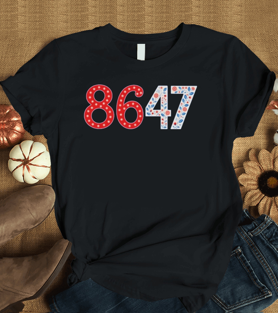 8647 Number Red And Blue Floral Stars T-Shirt