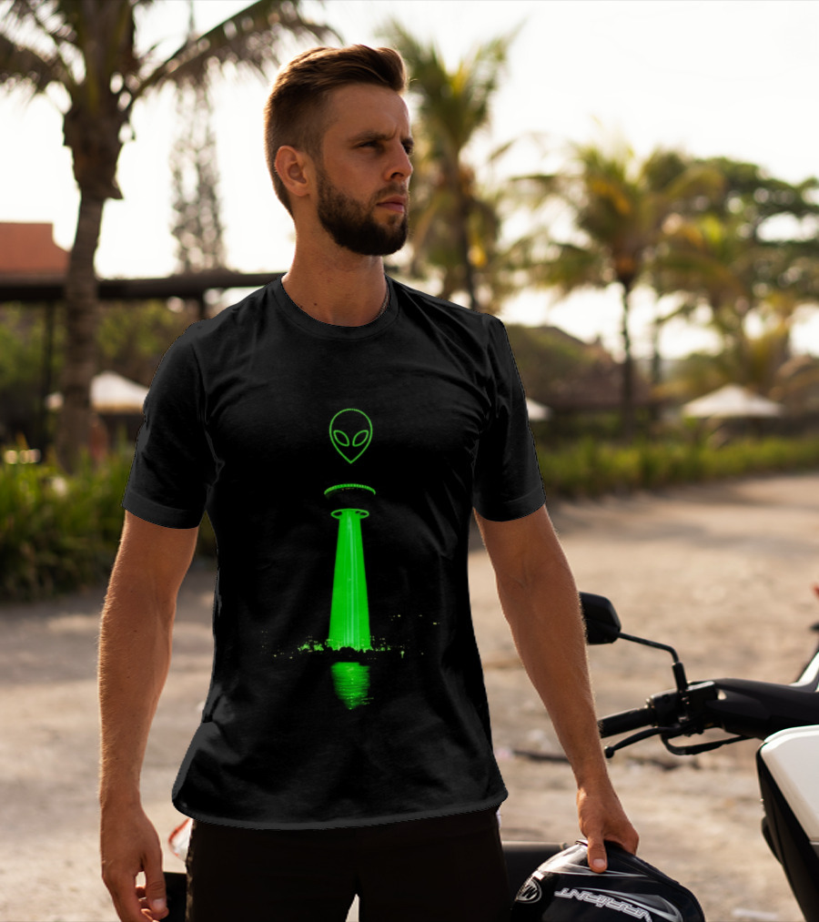 Victor Wamby Alien Spaceship Calgary Tower Abduction UFO Green Glow T-Shirt