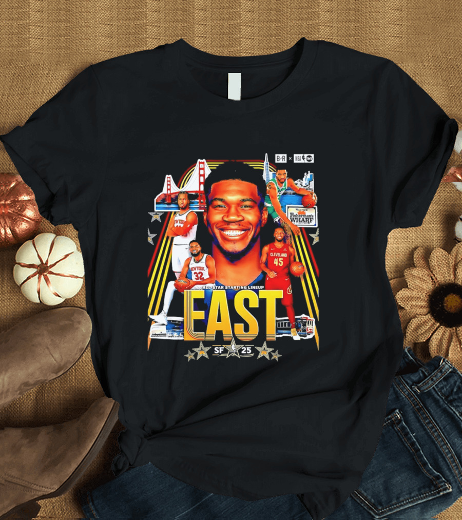 All Star Basketball Starting Lineup East 2026 Golden State Bay Bridge SF 45 Cleveland New York T-Shirt