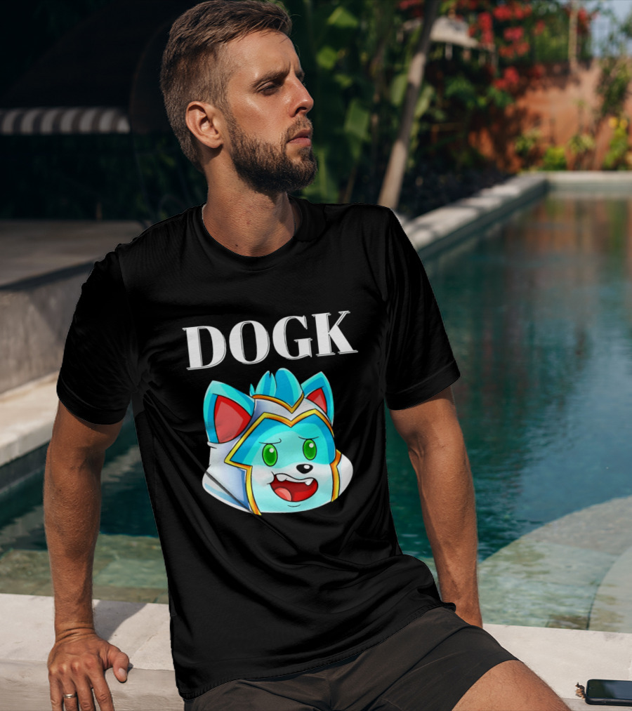 DOGK Cute Cartoon Character Blue Dog Head T-Shirt