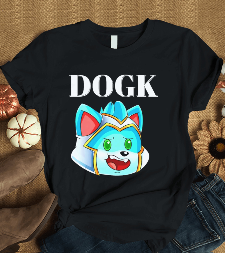 DOGK Cute Cartoon Character Blue Dog Head T-Shirt