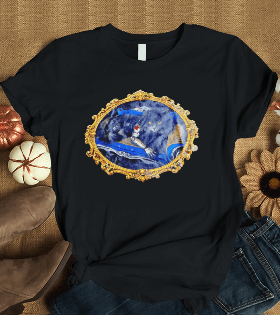 Bucky Barnes Winter Soldier Black Cat With Mechanical Arm In Ornate Frame T-Shirt