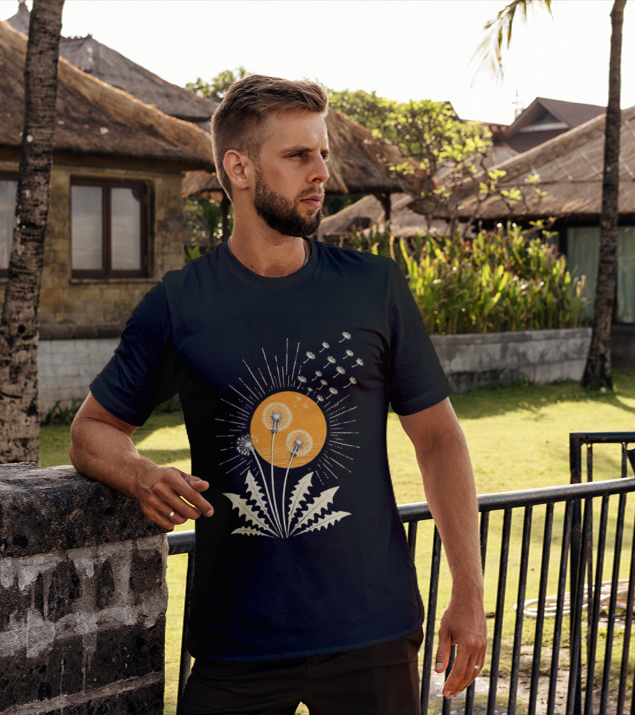 Golden Sunlight Dandelion Seeds Flying Nature Burst T-Shirt