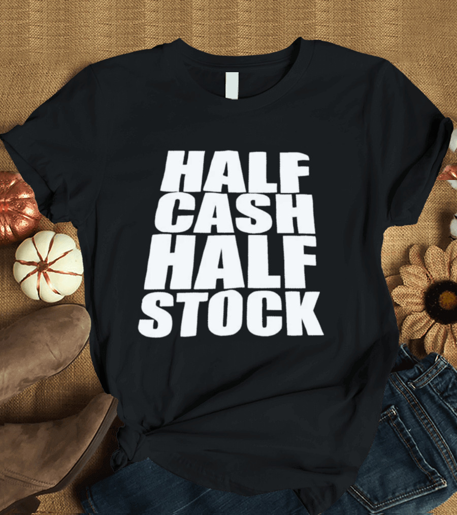 Half Cash Half Stock Bold White T-Shirt
