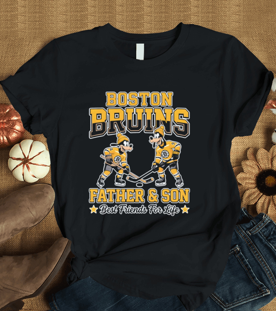 Boston Bruins Father Son Best Friends For Life Disney Goofy T-Shirt