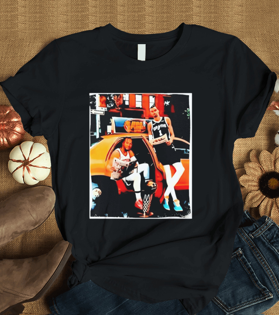 NBA Hoopers Jalen Brunson Victor Wembanyama Spurs Knicks Crossover Comic Style Street Scene T-Shirt