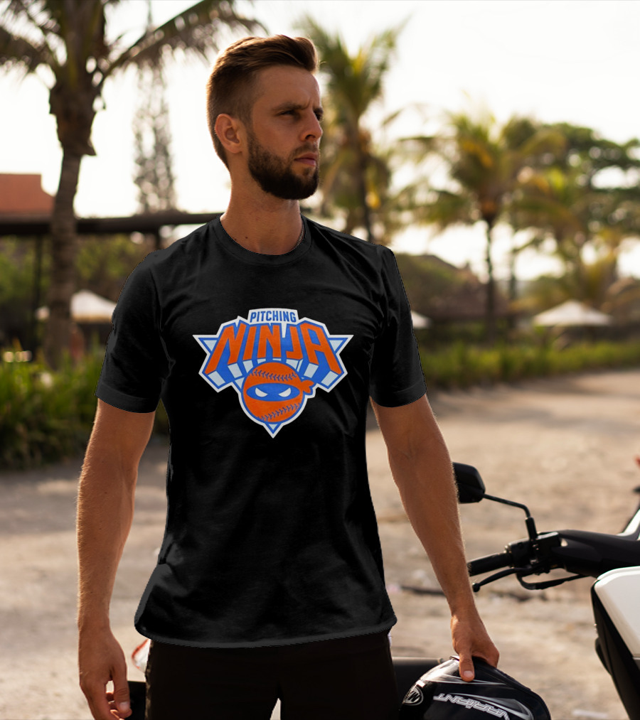 Pitching Ninja New York Knicks Baseball T-Shirt