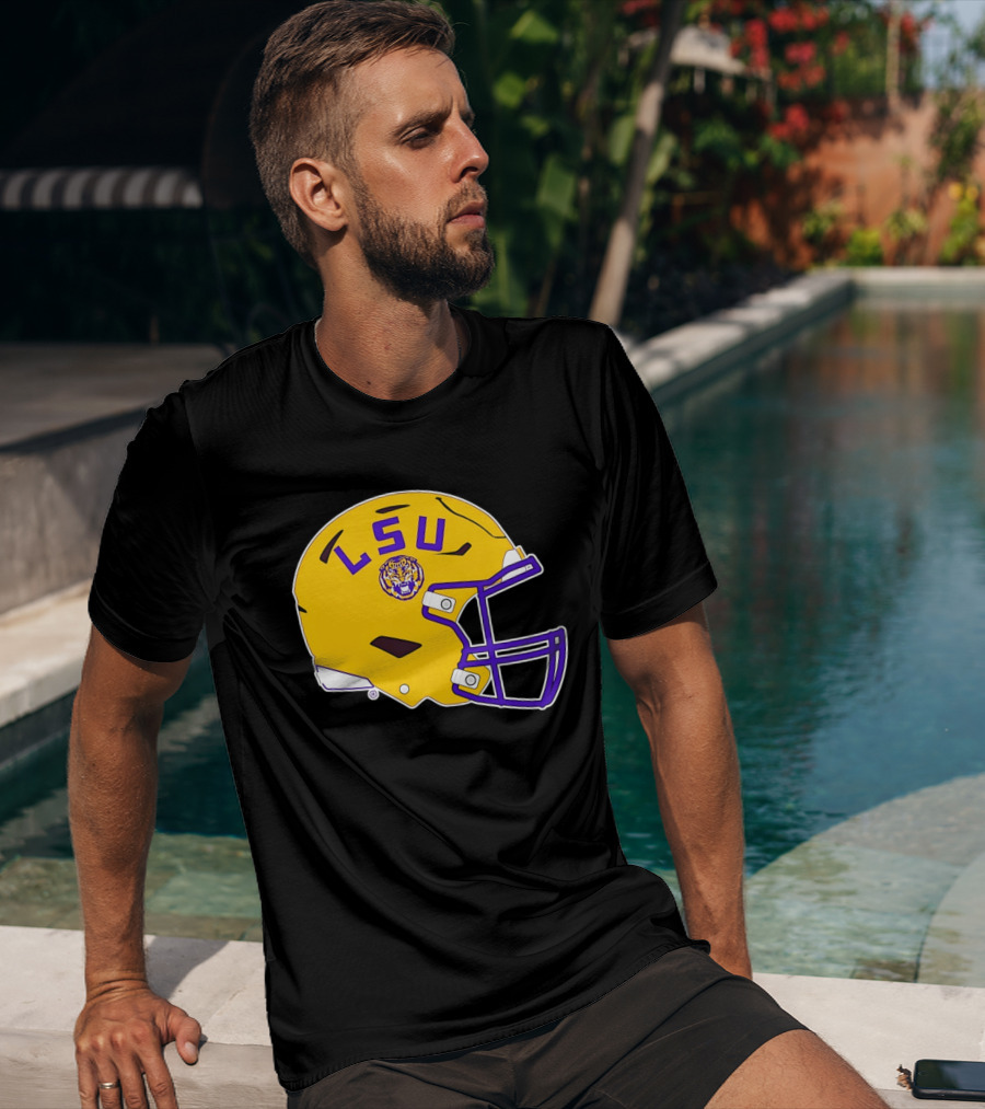 LSU Tigers Football Helmet Yellow Purple Team T-Shirt