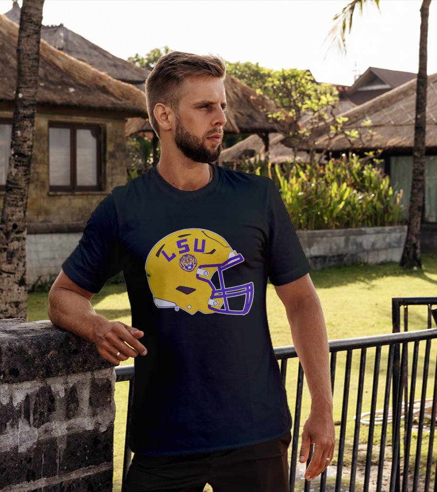 LSU Tigers Football Helmet Yellow Purple Team T-Shirt