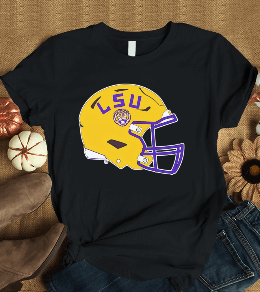 LSU Tigers Football Helmet Yellow Purple Team T-Shirt
