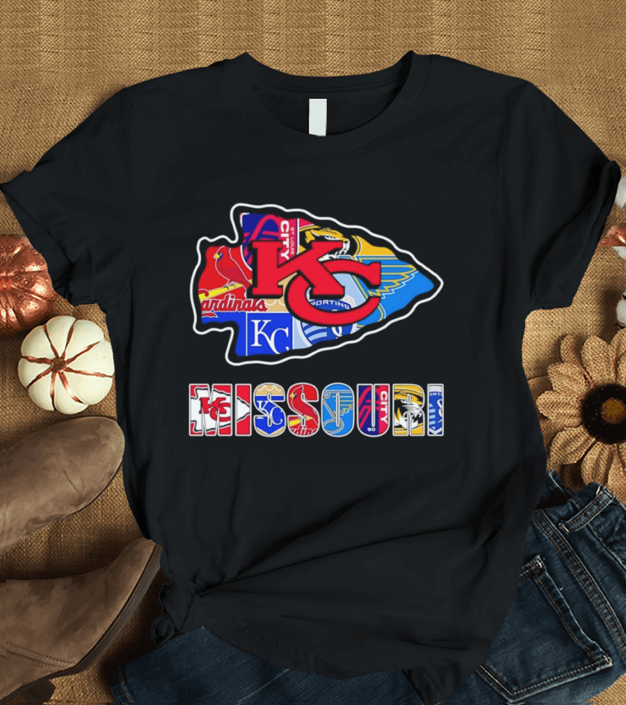 Missouri Sports Teams KC Chiefs Cardinals Royals Blues Sporting Arrowhead T-Shirt