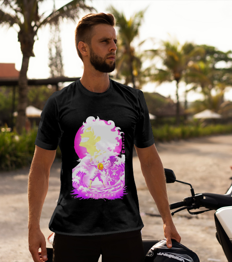 Monkey D. Luffy Gear 5 Gomu Gomu No Mi Waves One Piece Pink Aesthetic T-Shirt
