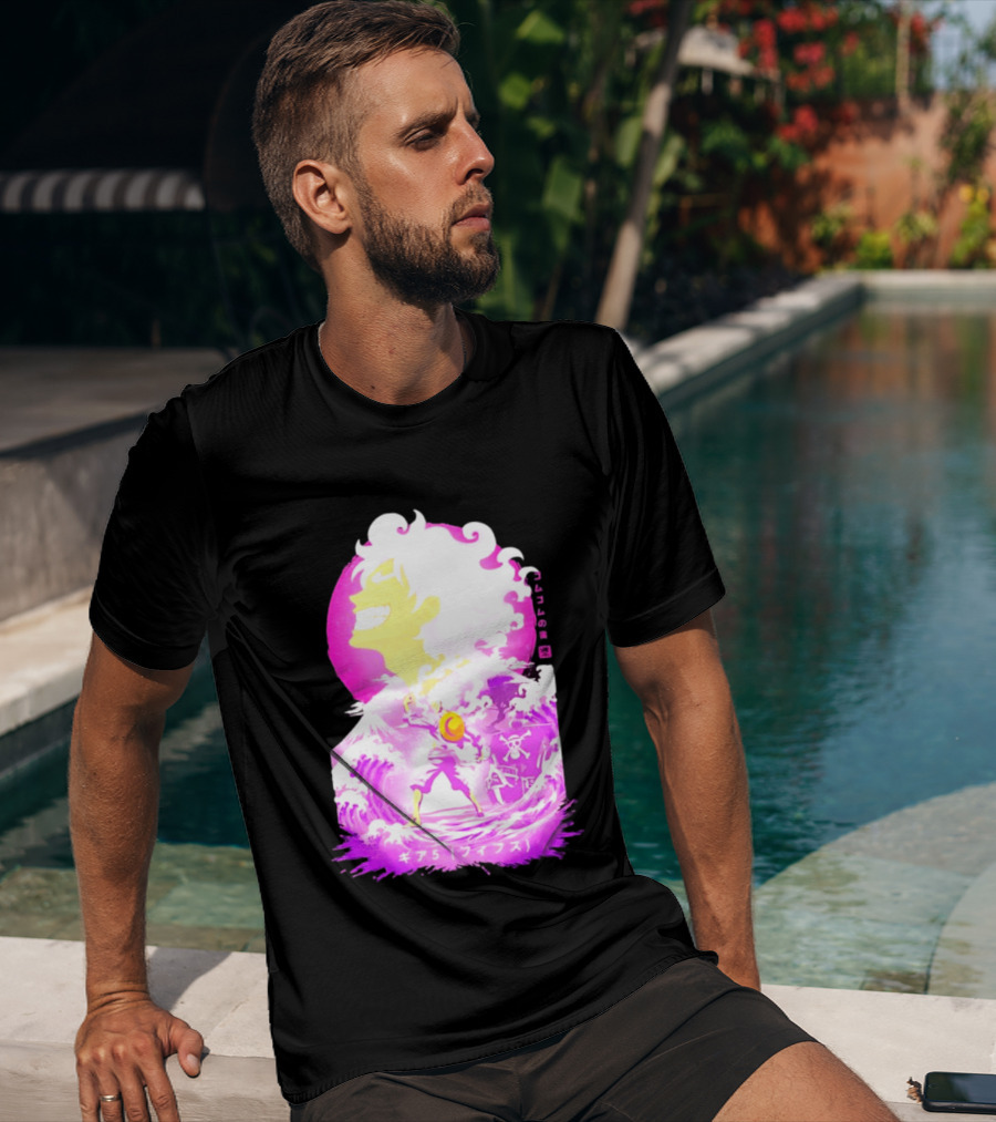 Monkey D. Luffy Gear 5 Gomu Gomu No Mi Waves One Piece Pink Aesthetic T-Shirt