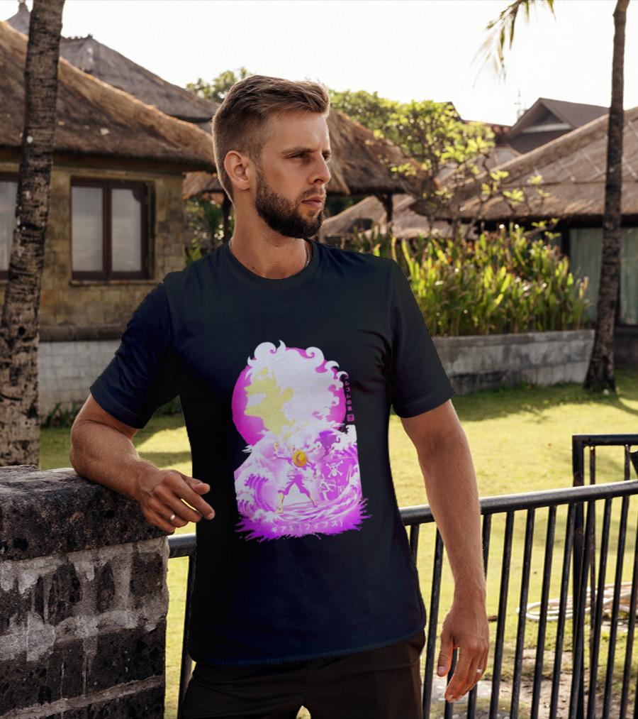 Monkey D. Luffy Gear 5 Gomu Gomu No Mi Waves One Piece Pink Aesthetic T-Shirt