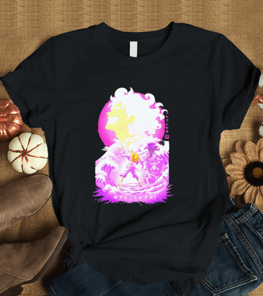 Monkey D. Luffy Gear 5 Gomu Gomu No Mi Waves One Piece Pink Aesthetic T-Shirt