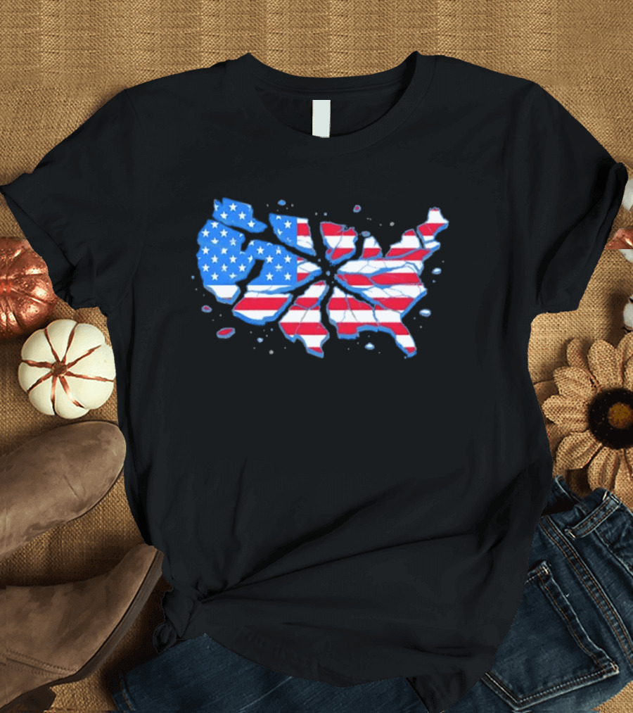 United States Of America Fractured Map Stars And Stripes T-Shirt