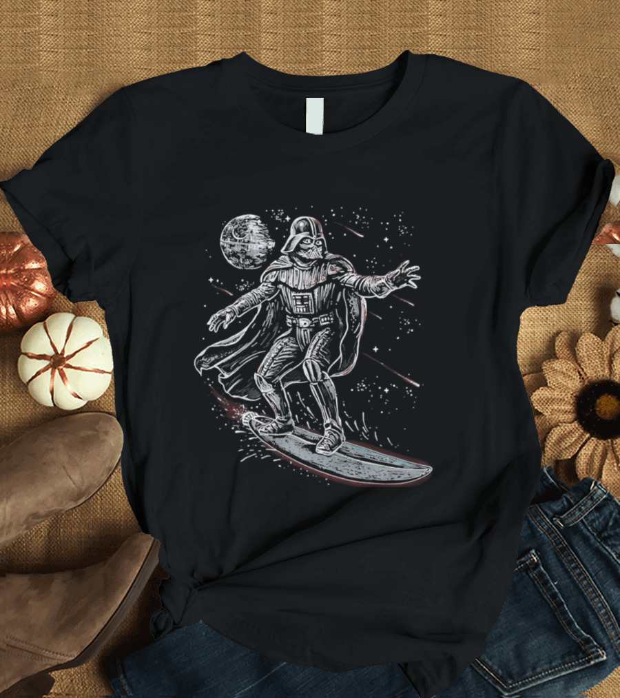 Vader Surfing Through The Galaxy Lord Of The Swell Retro Space Adventure T-Shirt