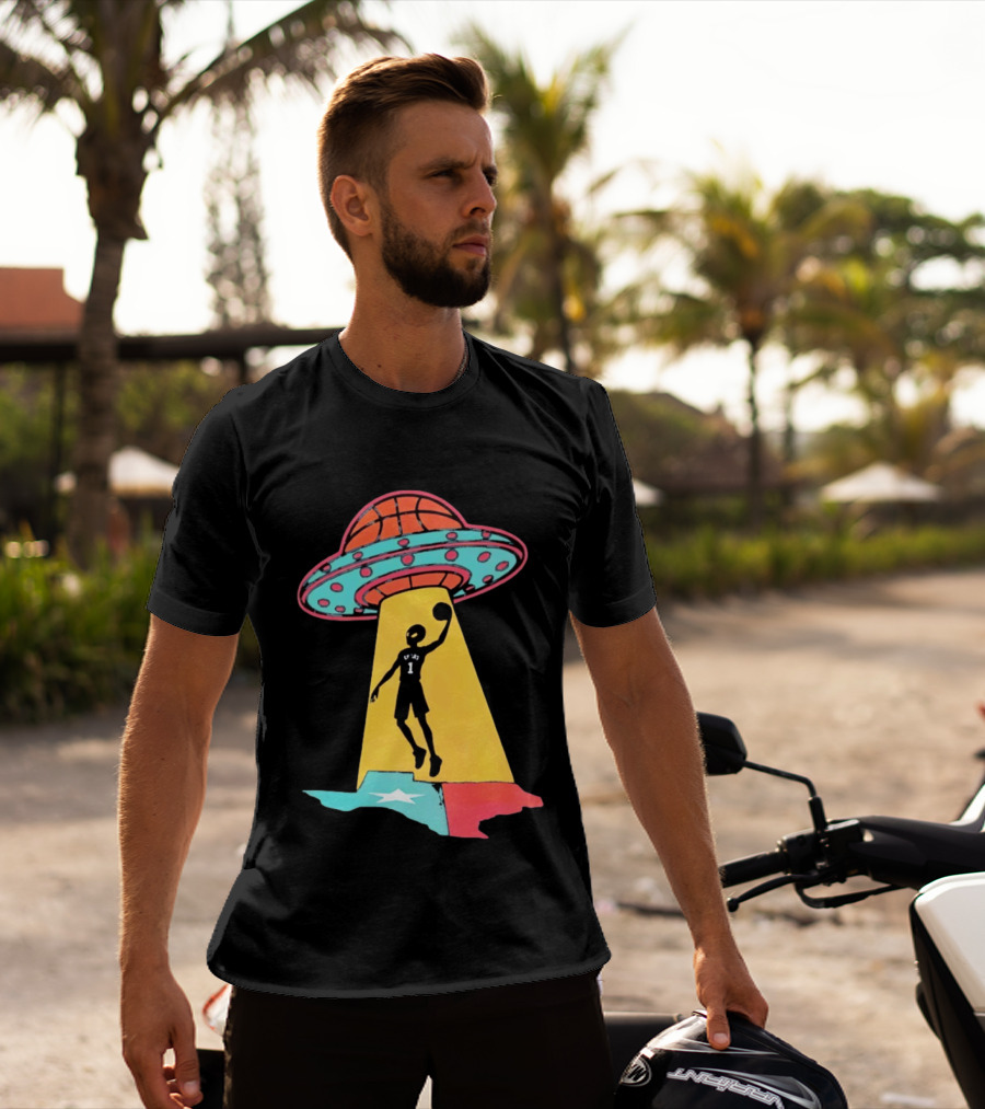 Victor Wembanyama San Antonio Spurs UFO Abduction Texas Flag Basketball T-Shirt