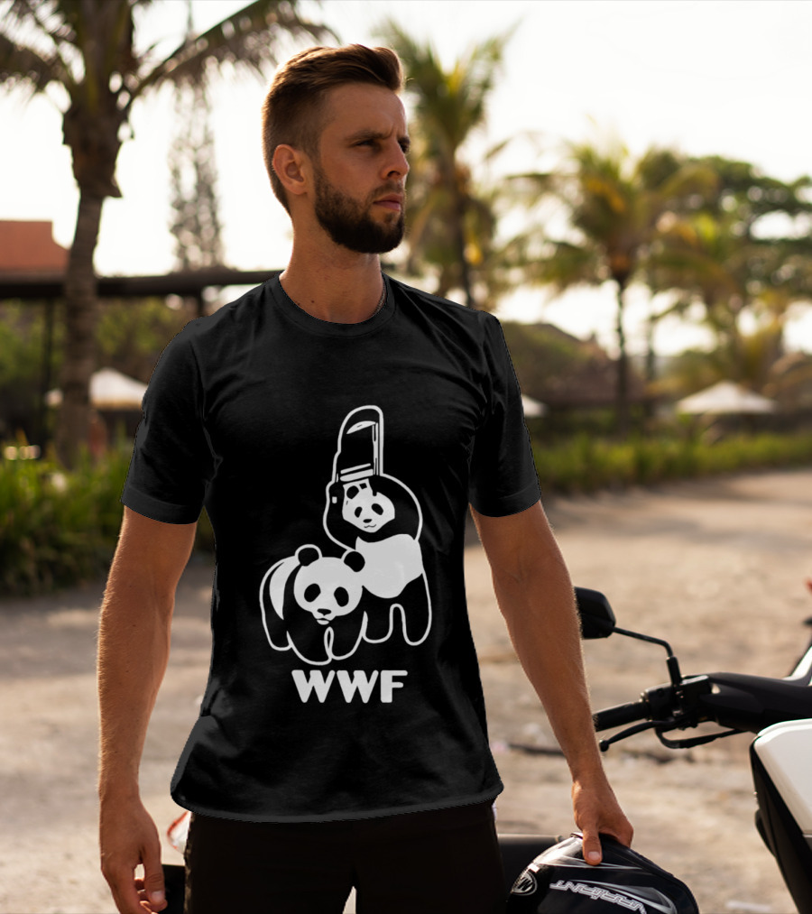 WWF Panda Chainsaw Wildlife Conservation Activist Black T-Shirt