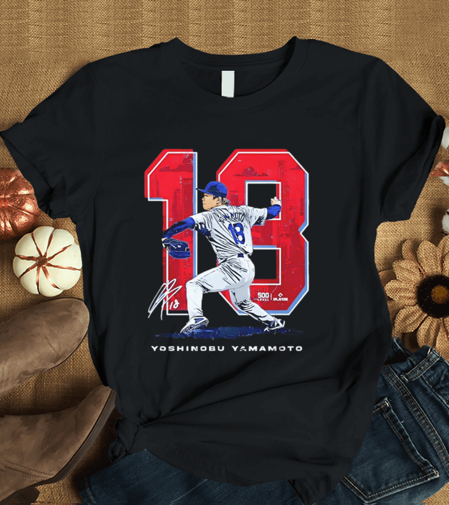 Yoshinobu Yamamoto 18 Los Angeles Dodgers Signature Japanese Pitcher T-Shirt
