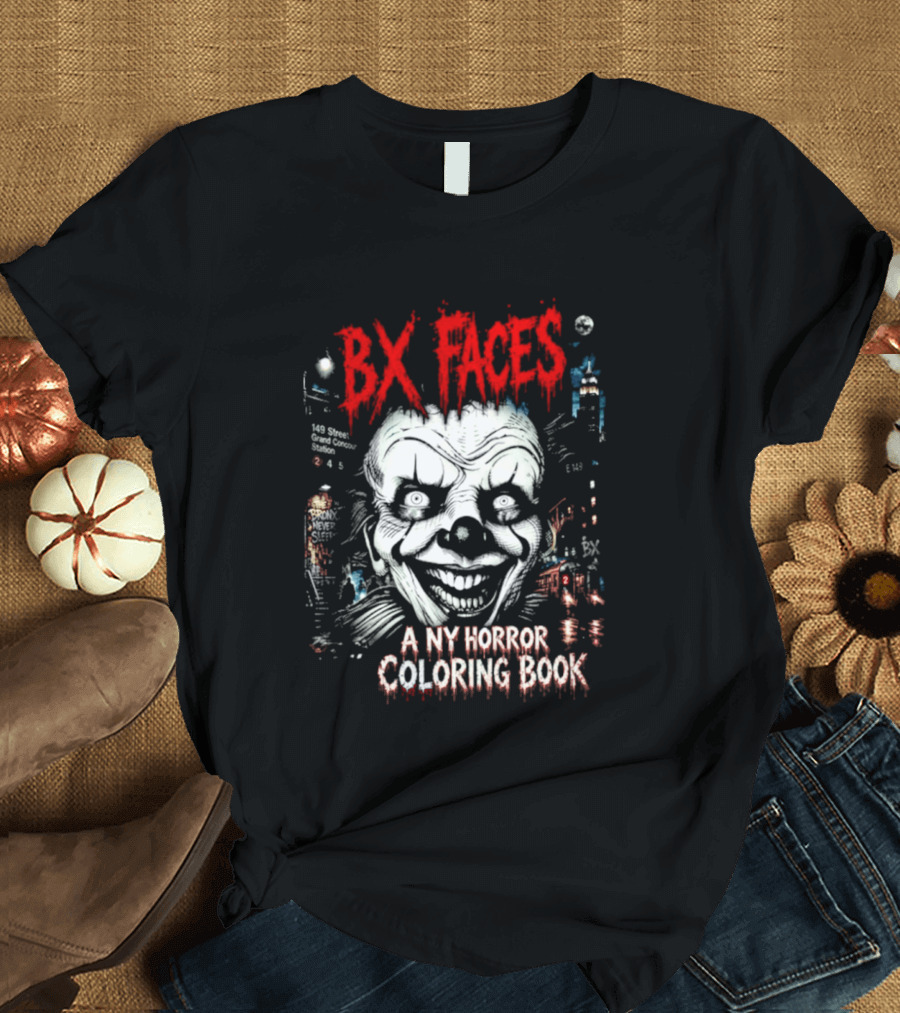 Bx Faces NY Horror Creepy Clown Coloring Book T-Shirt